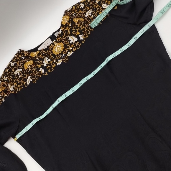 Adrianna Papell Silk Black Dress with Gold Leaf print size 12 Vintage - Picture 9 of 10